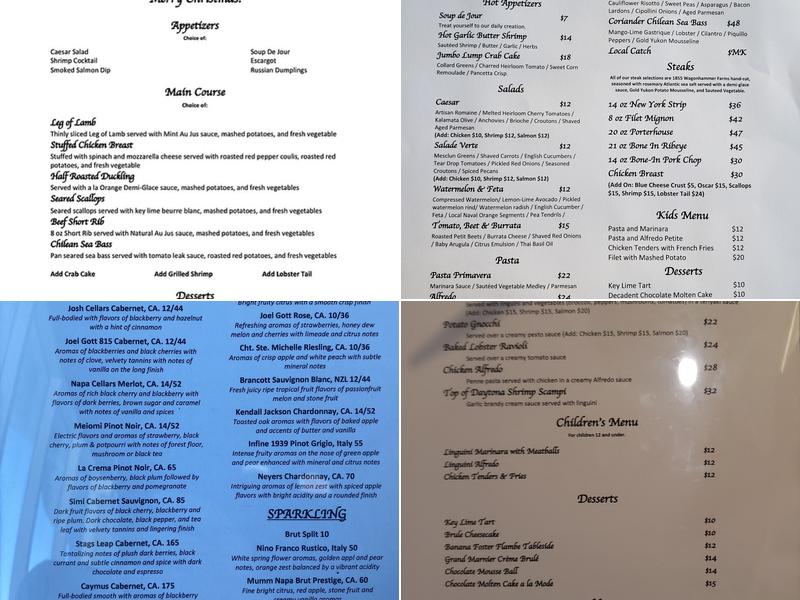 Top of Daytona Restaurant Menu