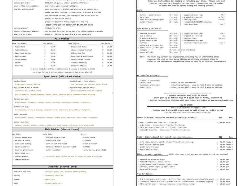Bacon & Caviar Gourmet Catering Menu