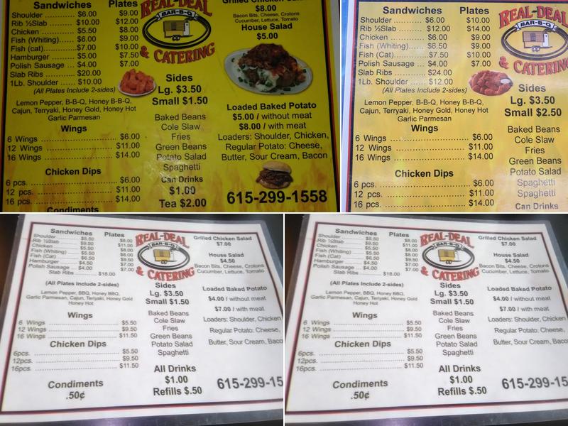 Real Deal Bar BQ Grill Menu