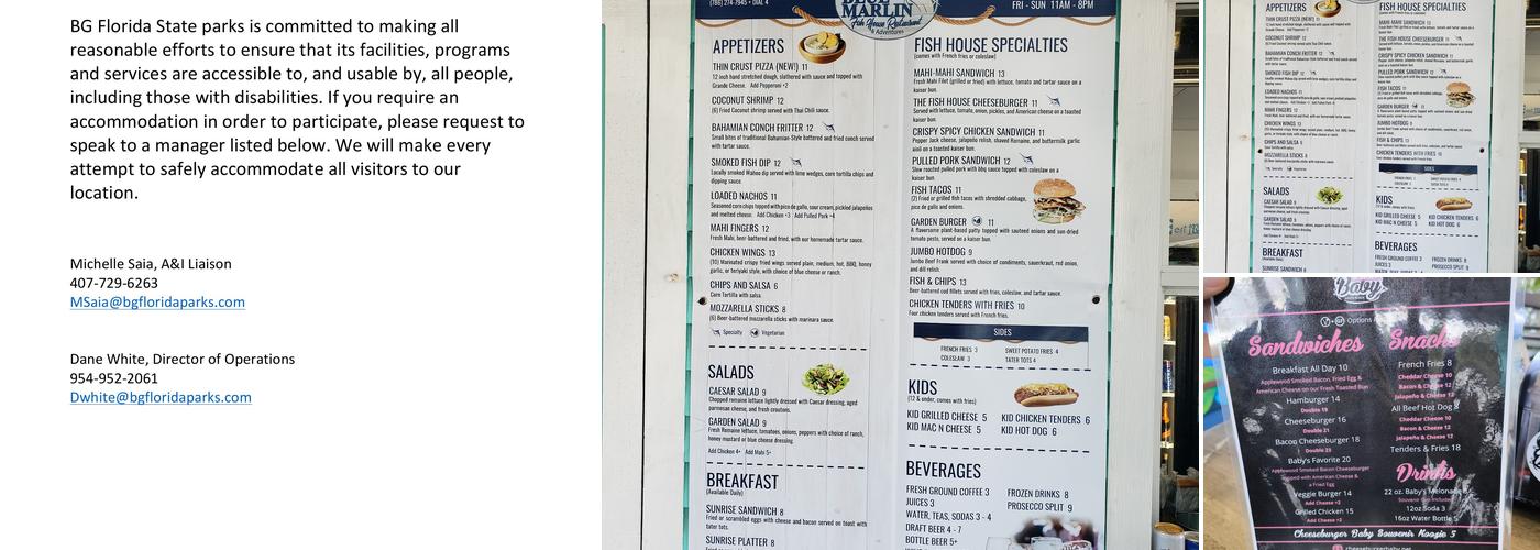 Blue Marlin Fish House Restaurant & Adventures Menu