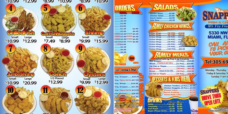 Snappers Menu