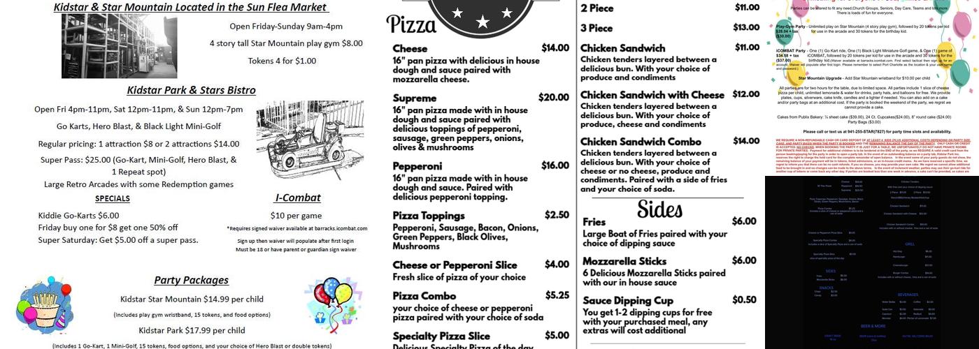 Stars Bistro Menu
