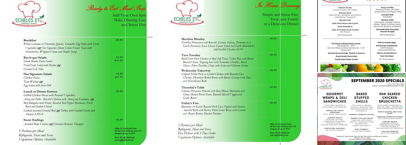 Edibles Etc Catering And Events Menu