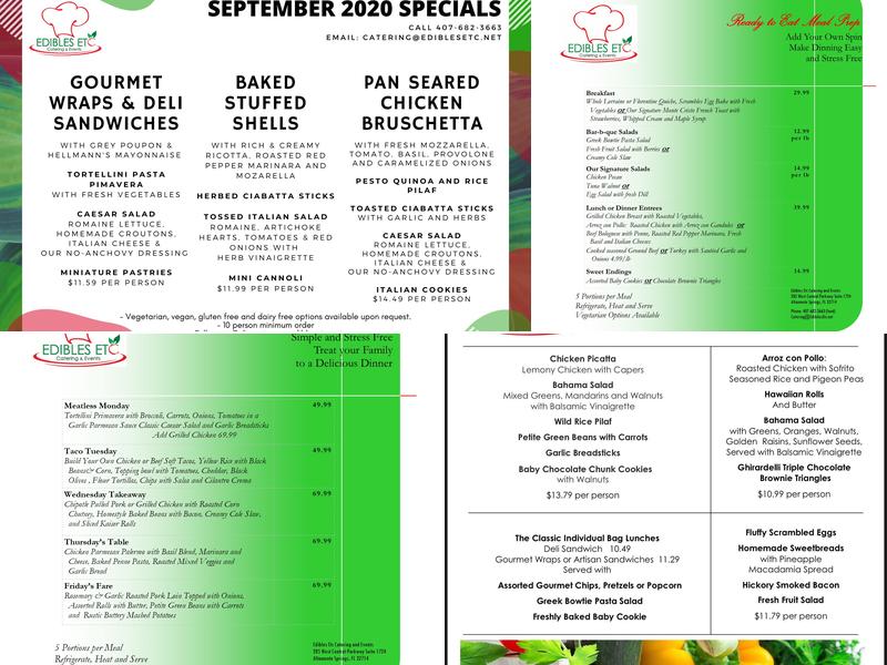 Edibles Etc Catering And Events Menu