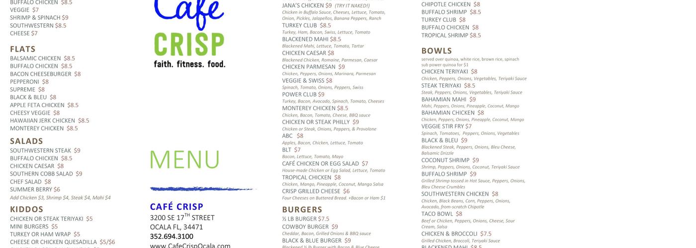 Cafe Crisp Menu
