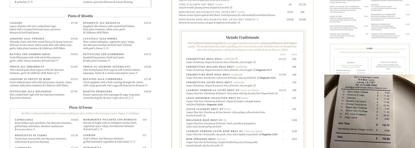 Gino D'Acampo Restaurant Leeds Menu