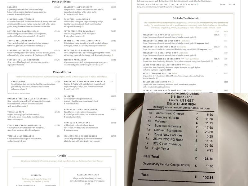 Gino D'Acampo Restaurant Leeds Menu