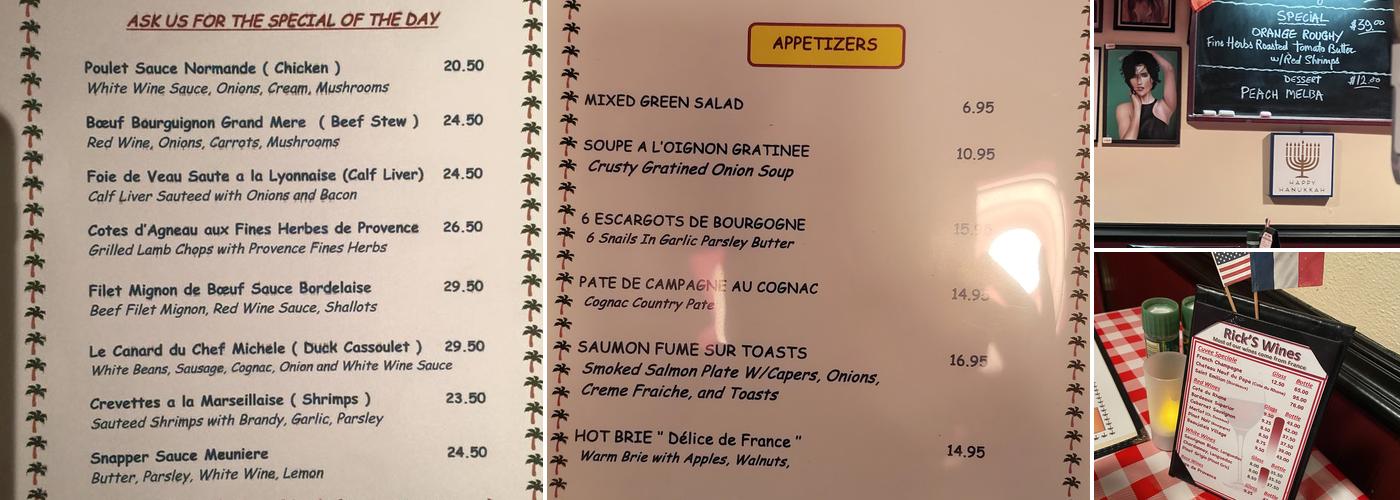 Rick's Restaurant Menu