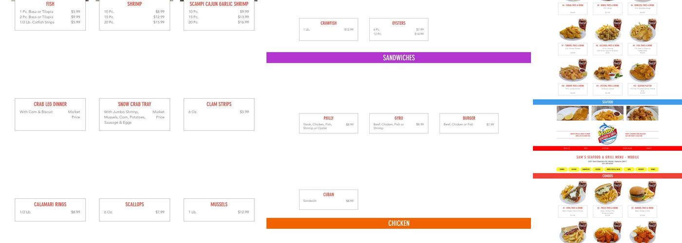 Sam's Seafood & Grill Menu