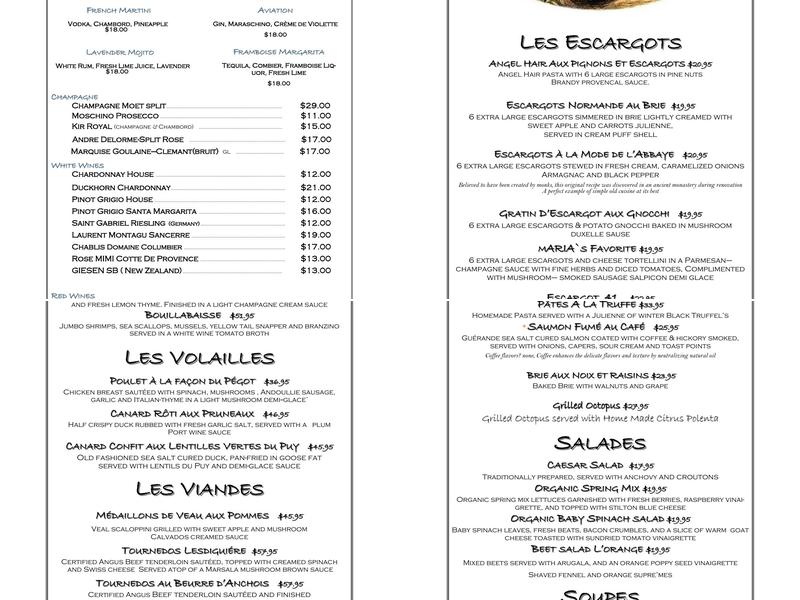 Escargot 41 Menu
