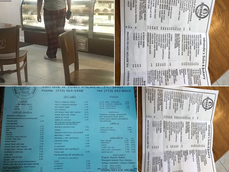 Miranda's Subs & Bakery Menu