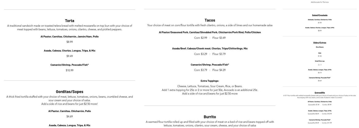Garcia Mexican Store Menu