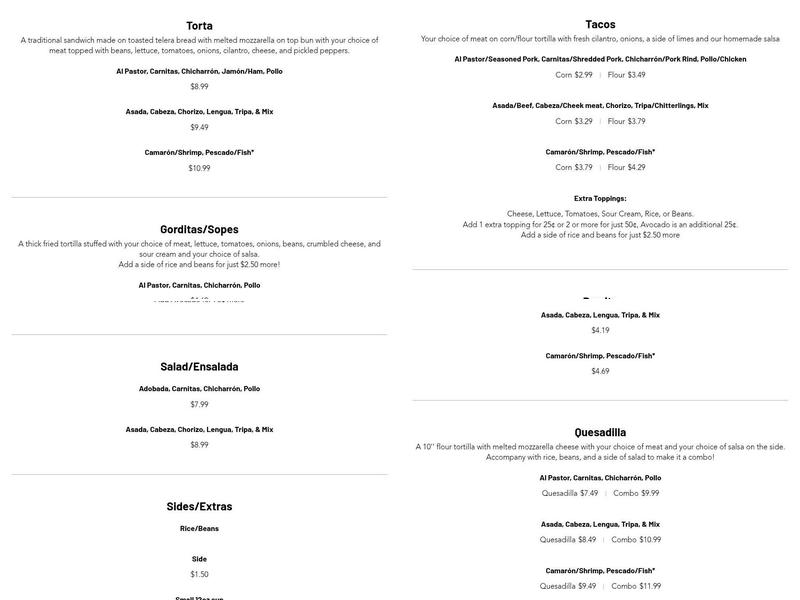 Garcia Mexican Store Menu