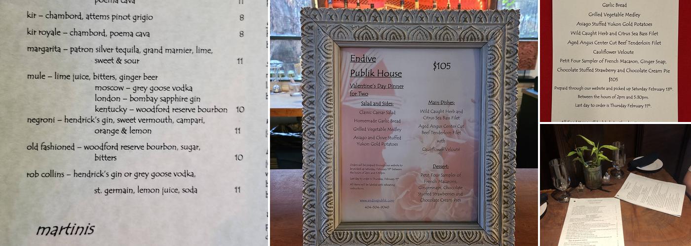 endive Publik house Menu