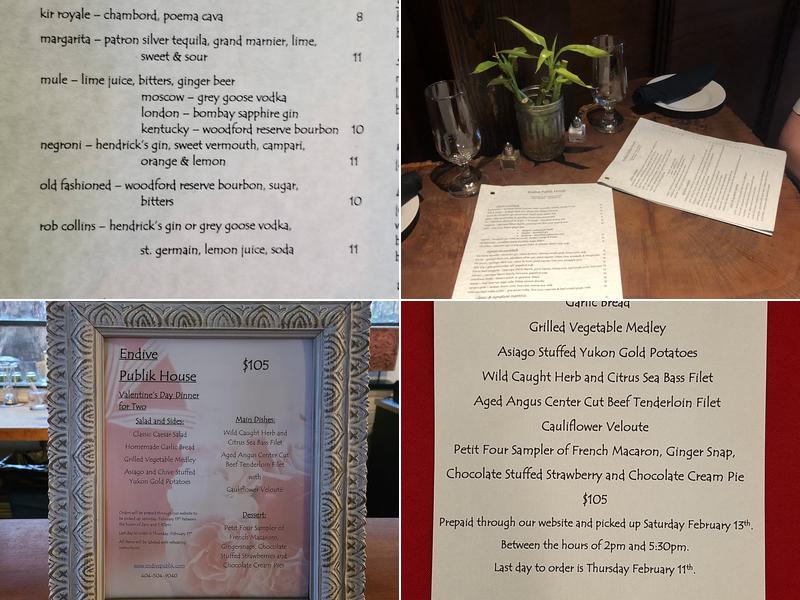 endive Publik house Menu