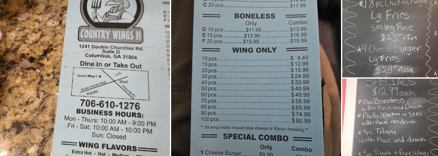 Country Wings 2 Menu