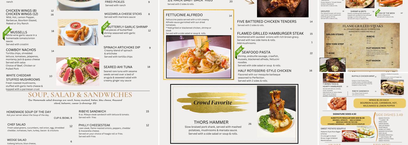 T-Bones Steakhouse and Grill Menu