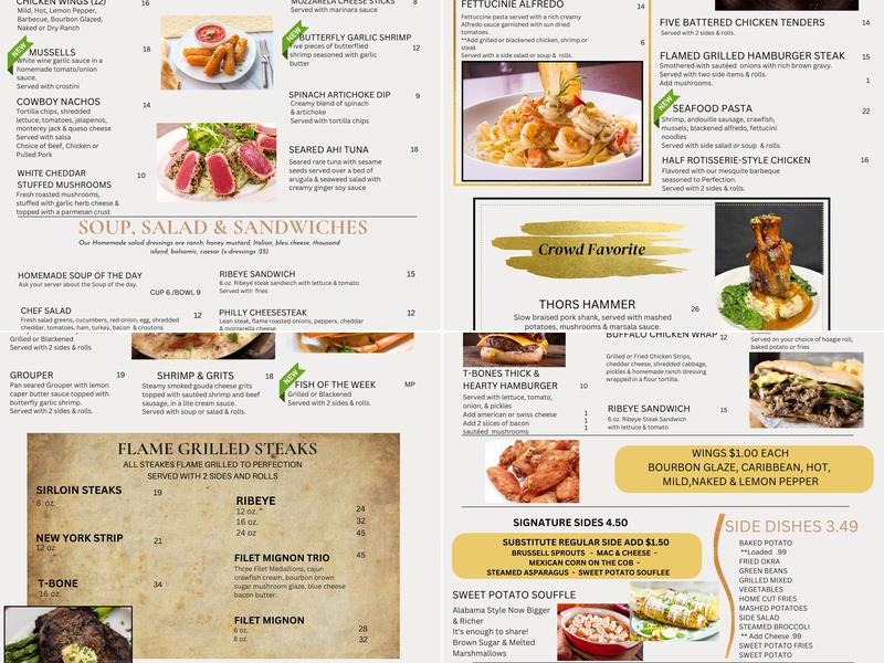 T-Bones Steakhouse and Grill Menu