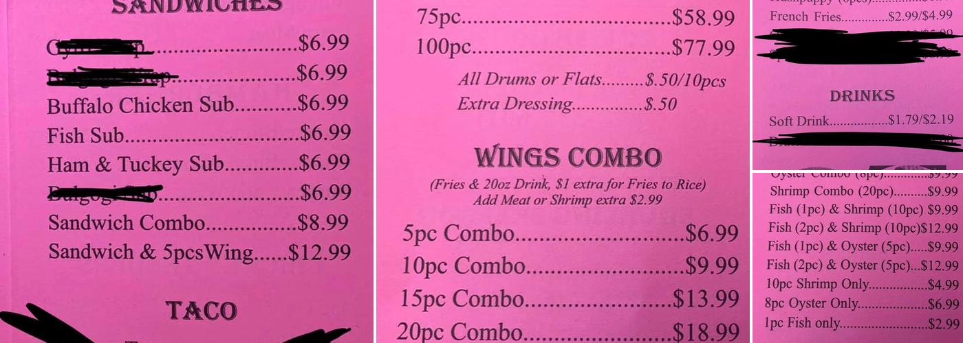 CC Fish House Menu