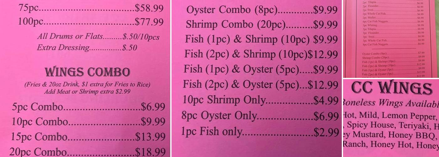 C C Wings & Fish Menu