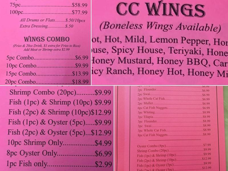 C C Wings & Fish Menu