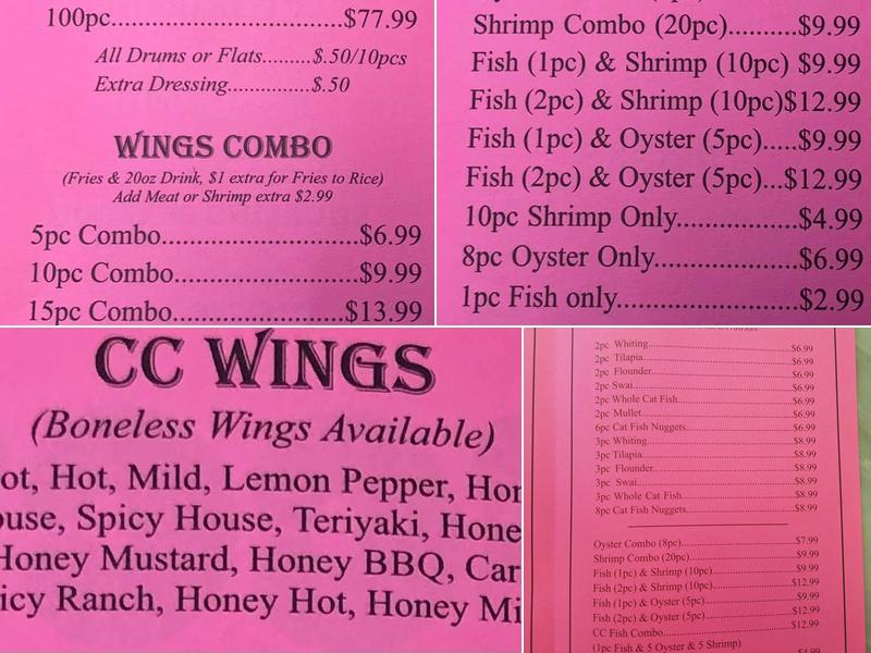 C C Wings & Fish Menu