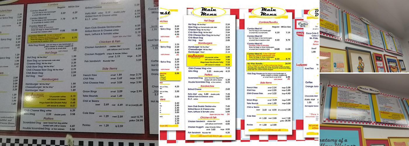 Nu-Way Weiners Menu
