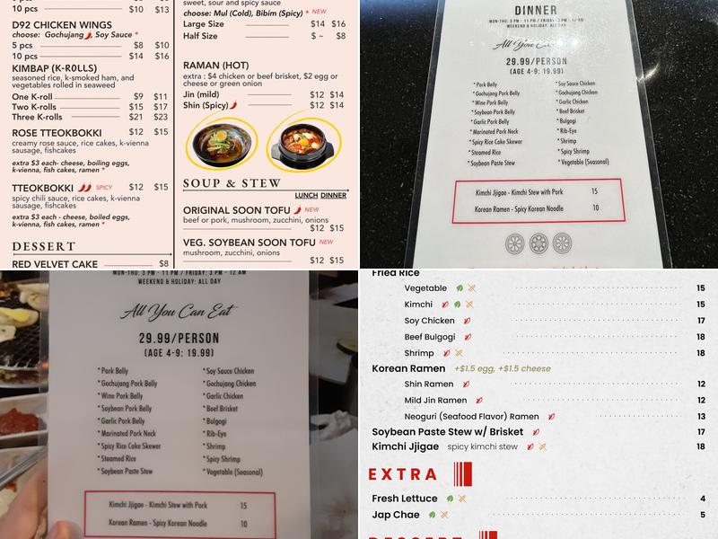 D92 Korean BBQ ATHENS Menu