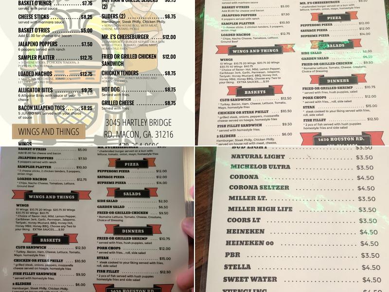 Mr. E' s Sports Bar Menu
