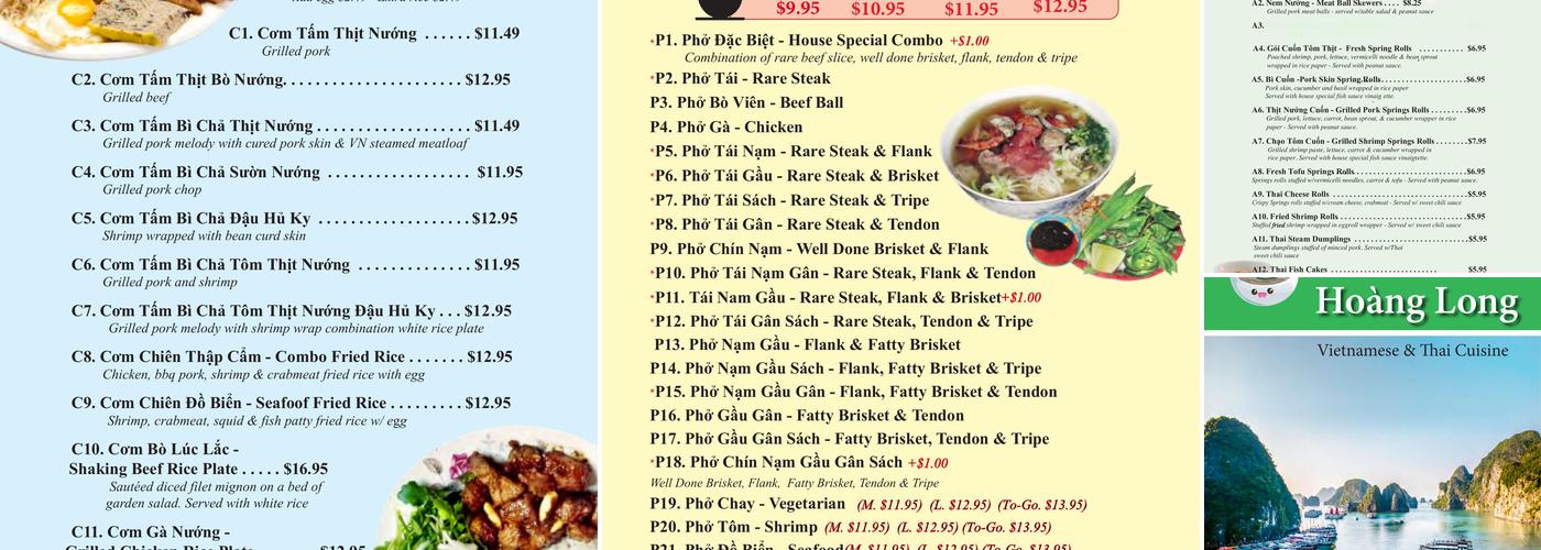 Pho Hoang Long Menu