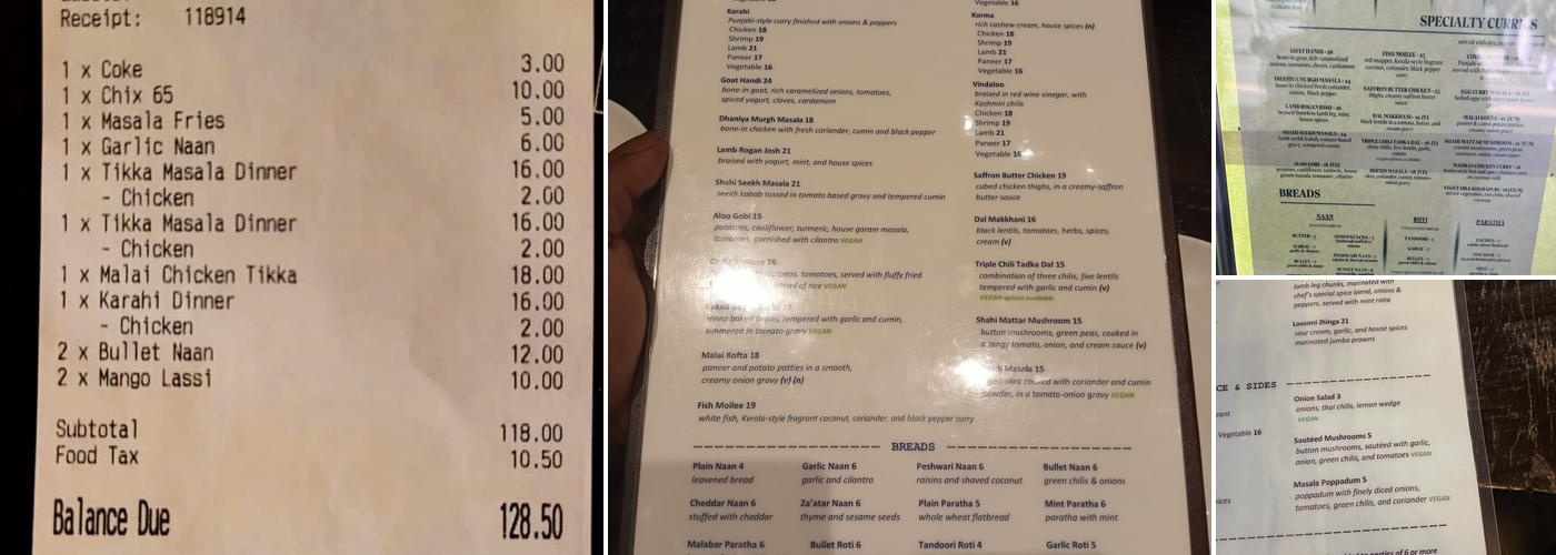 Blue India Menu