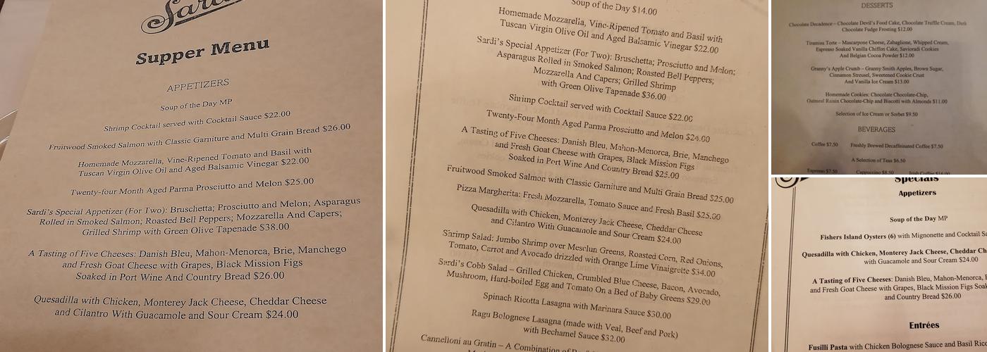 Sardi's Menu