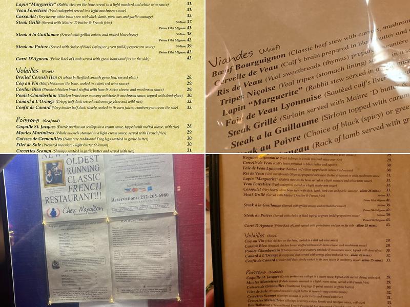 Chez Napoléon Menu