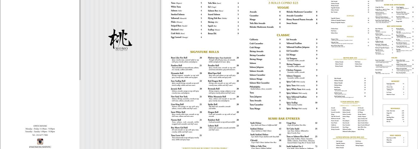 MoMo Sushi Menu