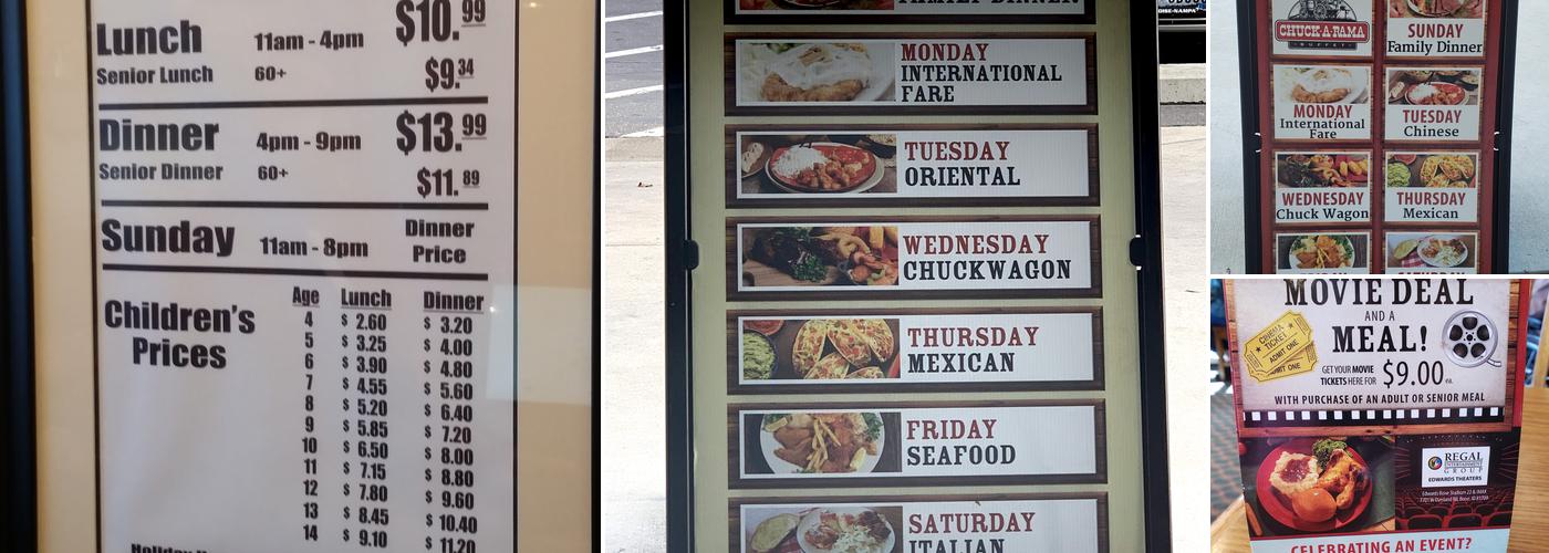 Chuck-A-Rama Buffet Menu