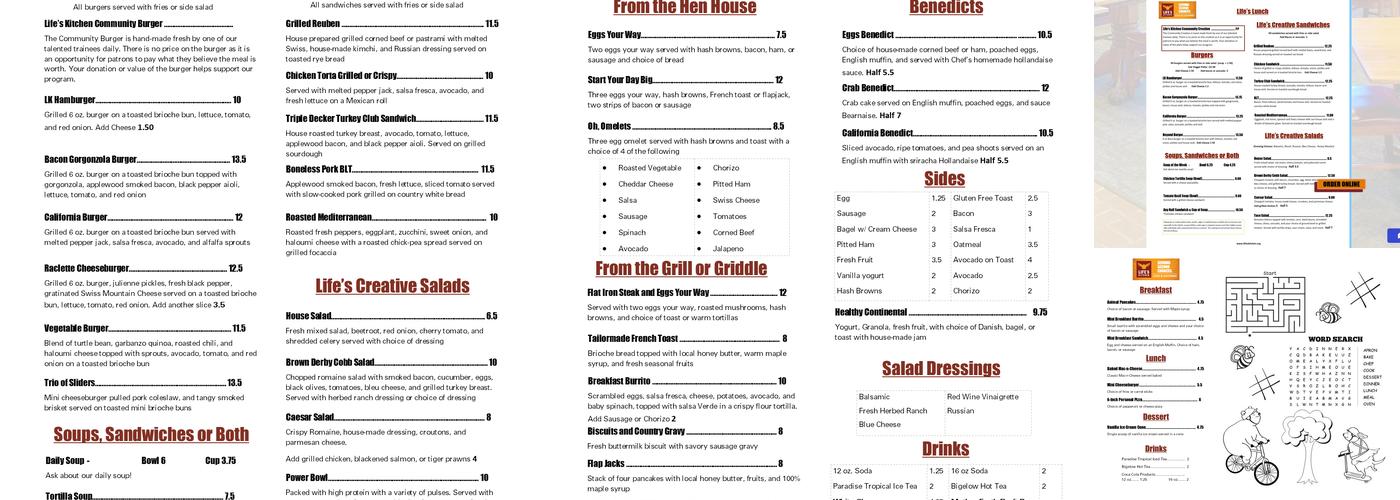 Life's Kitchen Menu