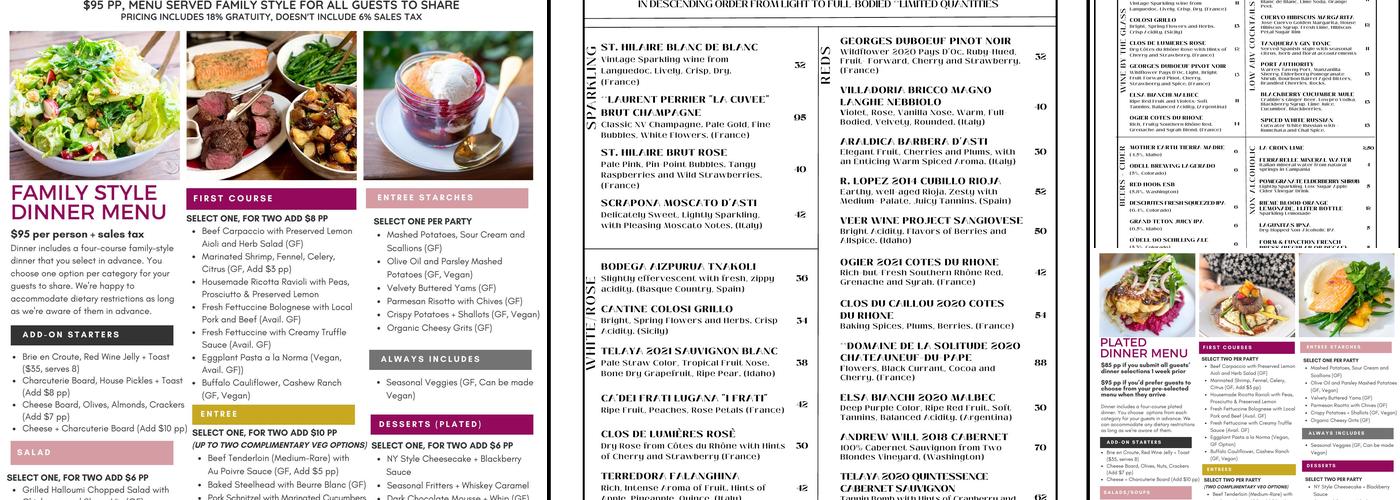 Wild Plum Events Menu