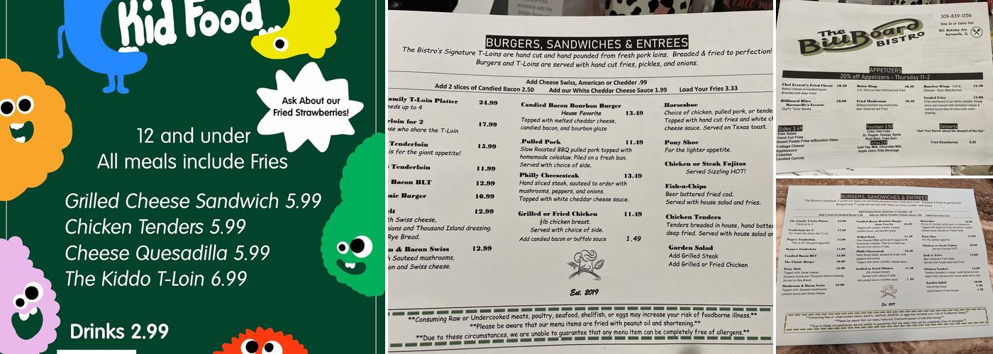 The BillBoard Bistro Menu