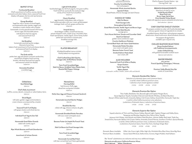 Elements at Water Street Menu