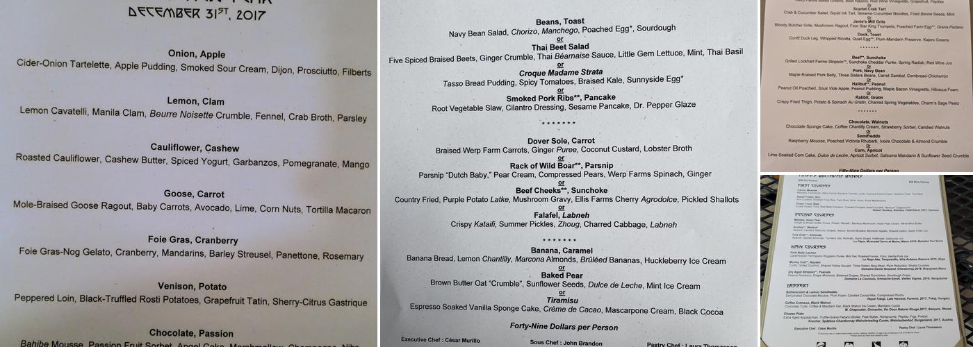 North Pond Menu