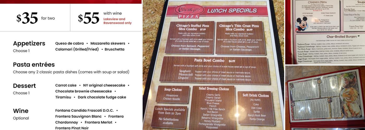 Chicago's Pizza Menu