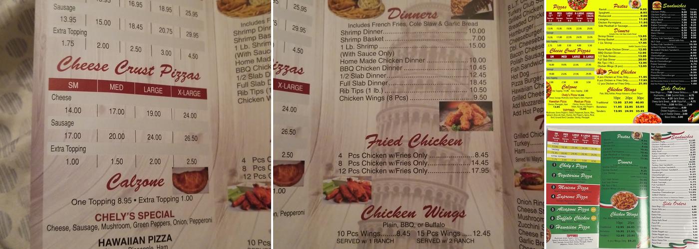 Chely's Pizza Menu