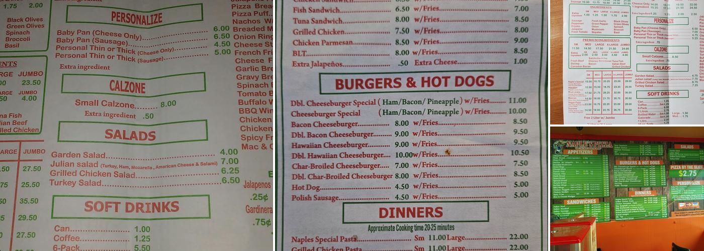 Naples Pizza Menu