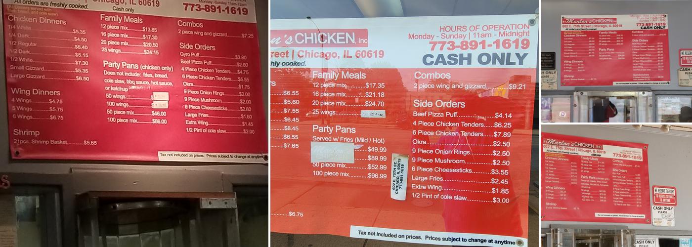 Marlon's Chicken Menu
