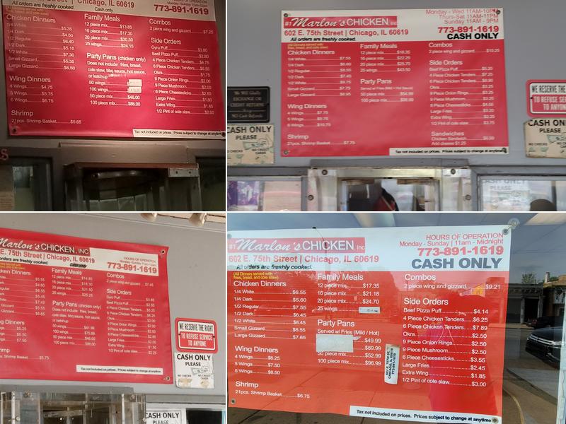 Marlon's Chicken Menu