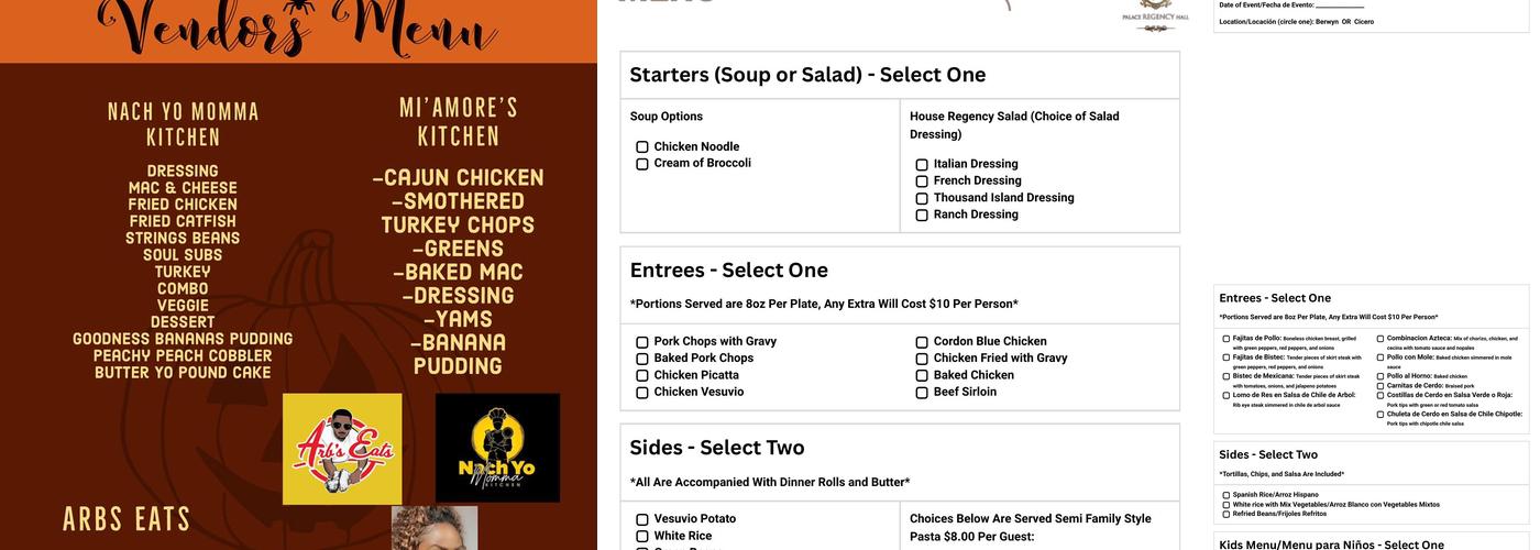 Palace Regency Hall Berwyn Menu