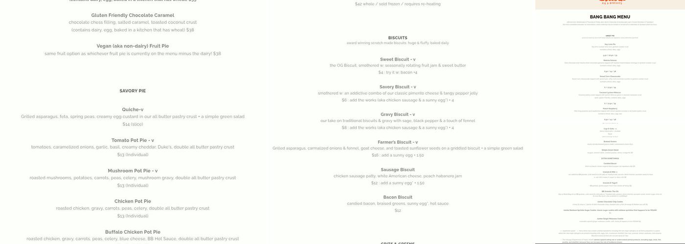 Bang Bang Pie & Biscuits Menu
