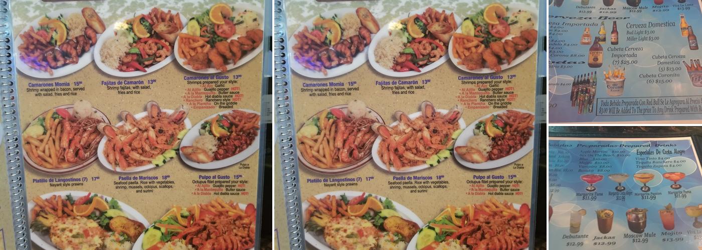 Costa Alegre Restaurant Menu