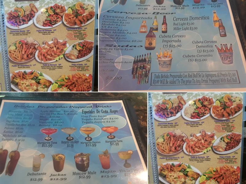 Costa Alegre Restaurant Menu