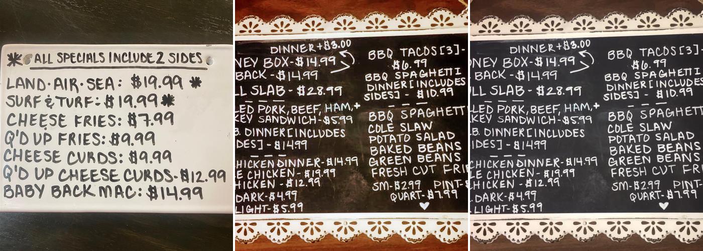 Bragg BBQ Menu